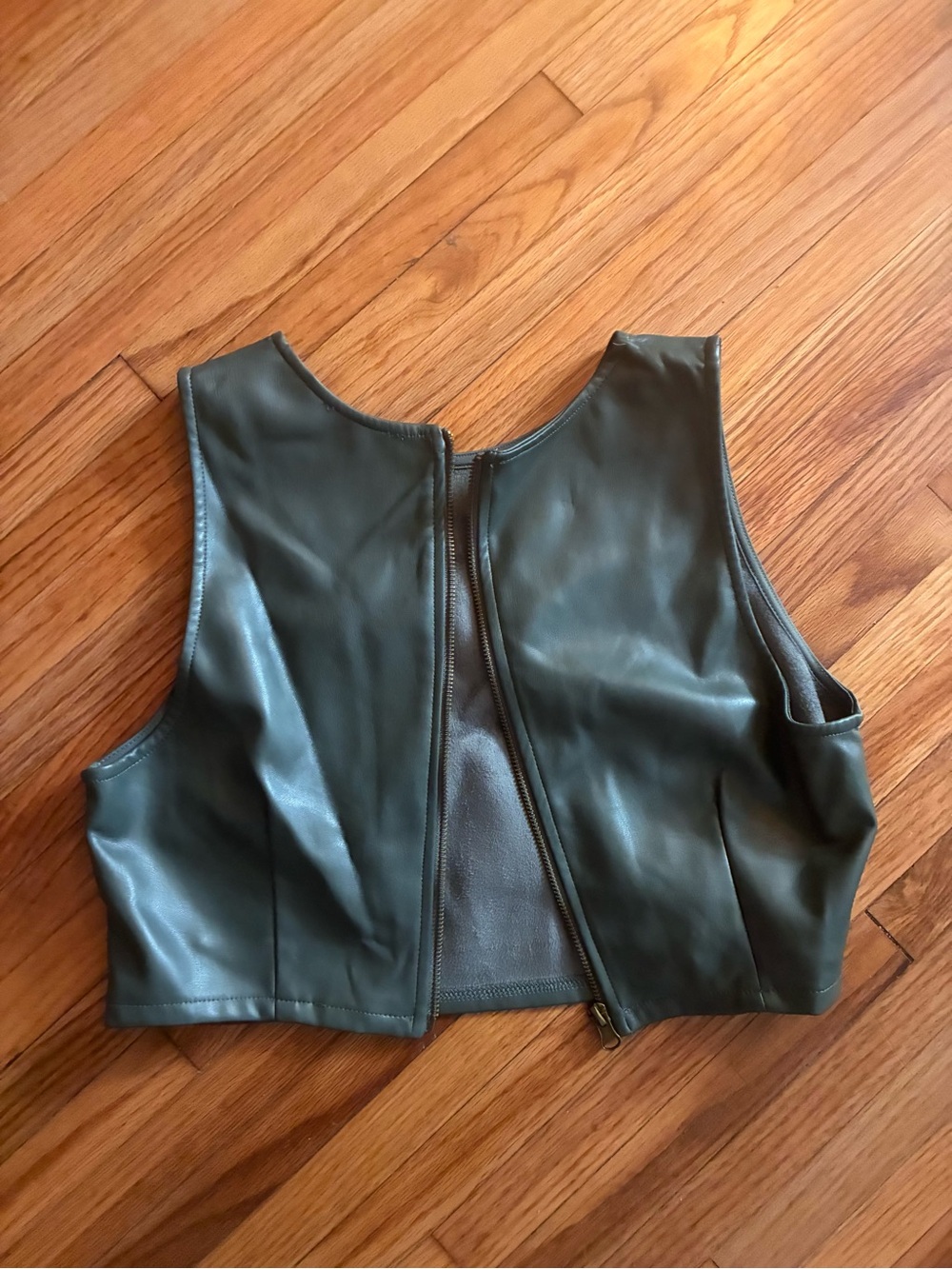 Women's Faux Leather Sleeveless Crop top Vest - Dark Green